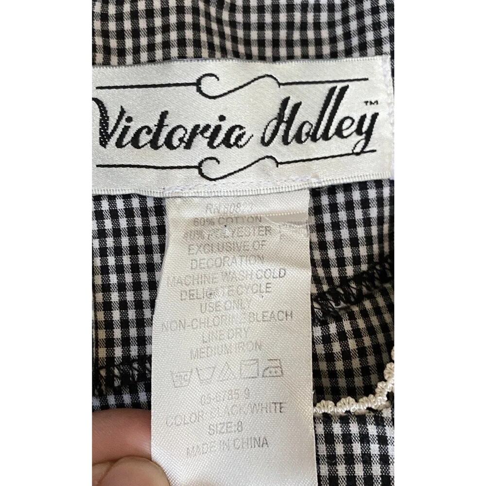 vtg 90s Gingham Dress Sheath Women 6 8 black White Check Crochet Y2k Mini - Picture 9 of 16